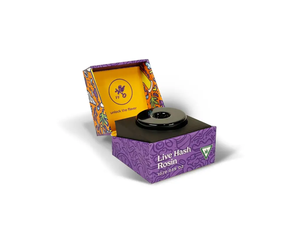 Pop-Vac custom branded outer packaging box — purple mandala design, open showing jar inside